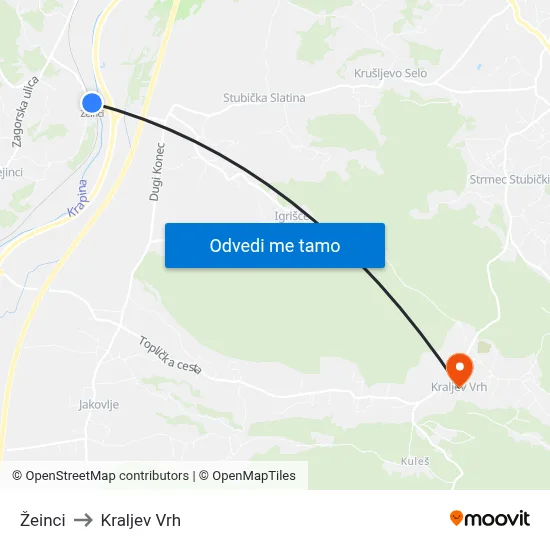 Žeinci to Kraljev Vrh map