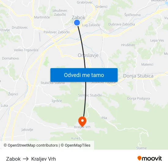 Zabok to Kraljev Vrh map
