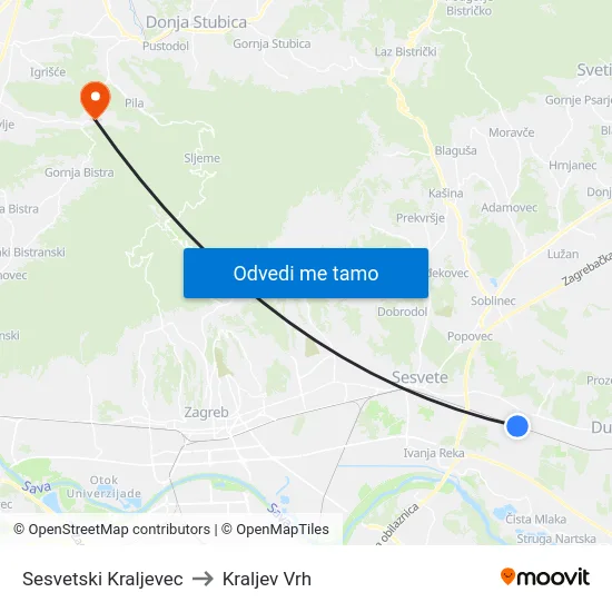Sesvetski Kraljevec to Kraljev Vrh map