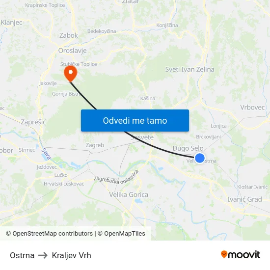 Ostrna to Kraljev Vrh map