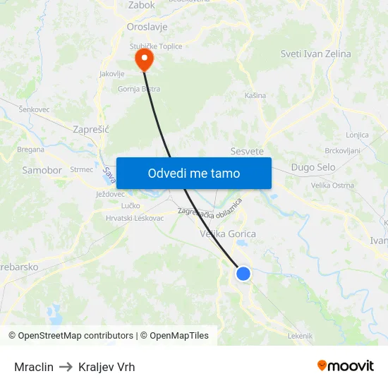 Mraclin to Kraljev Vrh map