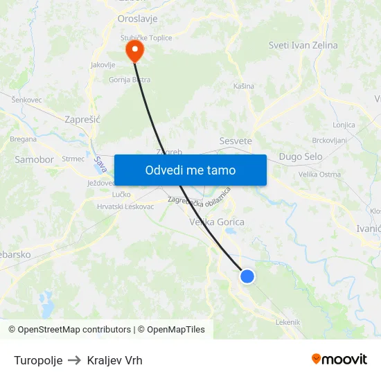 Turopolje to Kraljev Vrh map