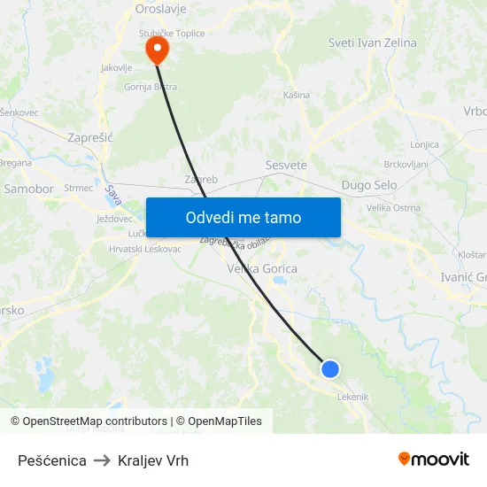 Pešćenica to Kraljev Vrh map