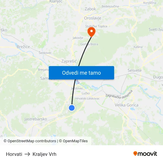 Horvati to Kraljev Vrh map