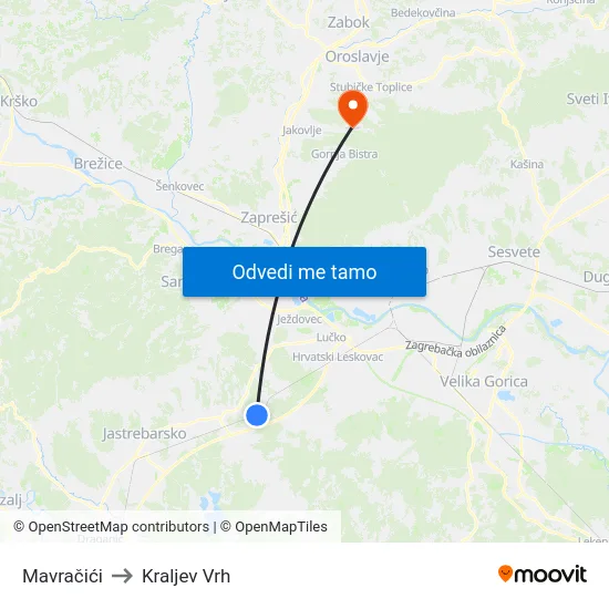 Mavračići to Kraljev Vrh map