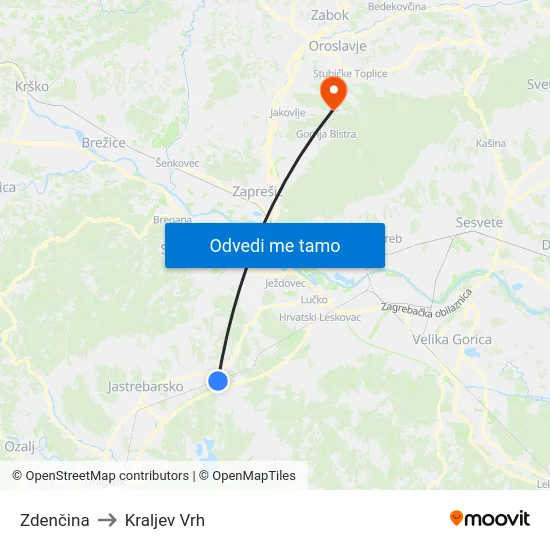 Zdenčina to Kraljev Vrh map