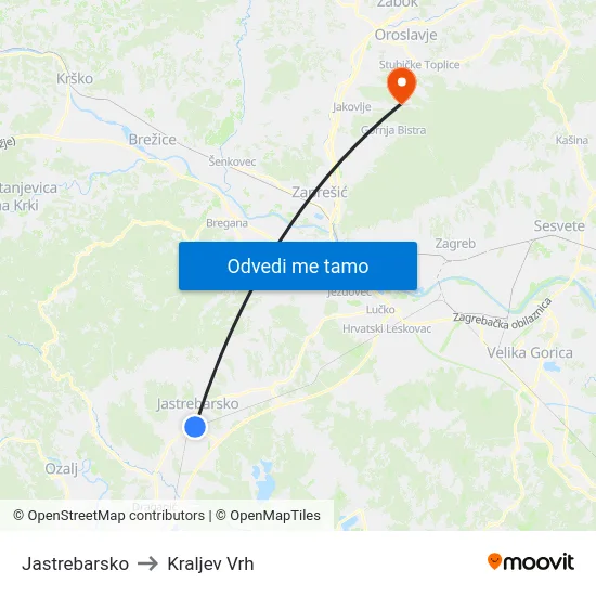 Jastrebarsko to Kraljev Vrh map