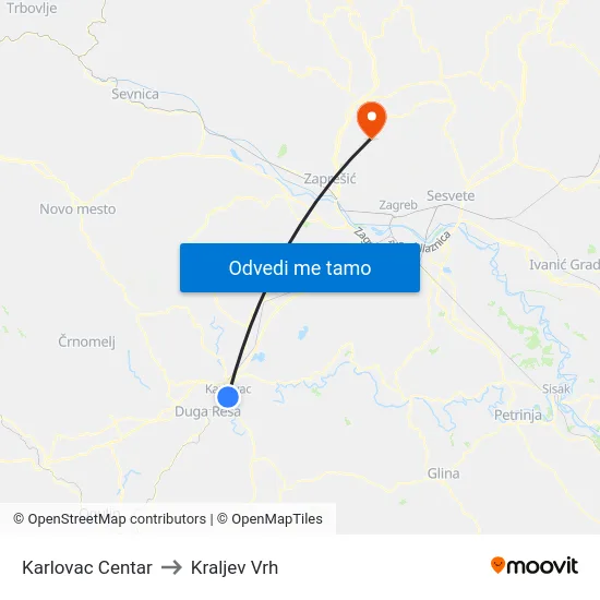 Karlovac Centar to Kraljev Vrh map