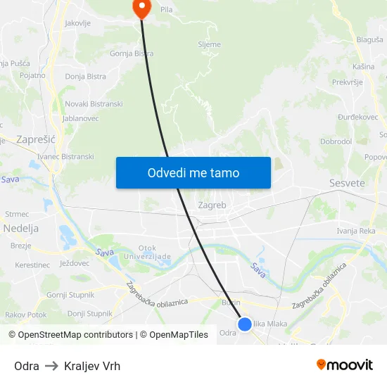 Odra to Kraljev Vrh map