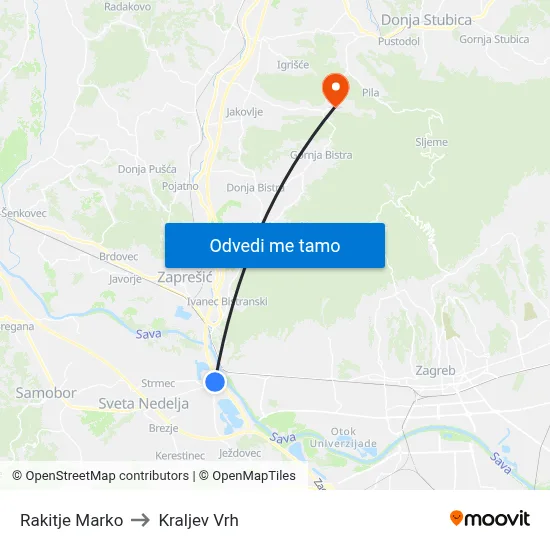 Rakitje Marko to Kraljev Vrh map