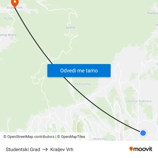 Studentski Grad to Kraljev Vrh map