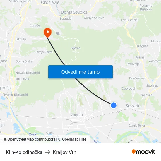 Klin-Koledinečka to Kraljev Vrh map