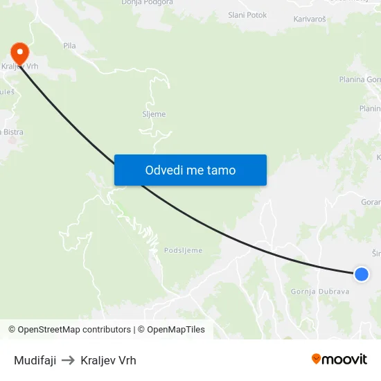 Mudifaji to Kraljev Vrh map