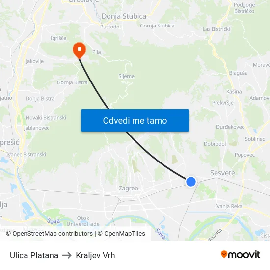 Ulica Platana to Kraljev Vrh map
