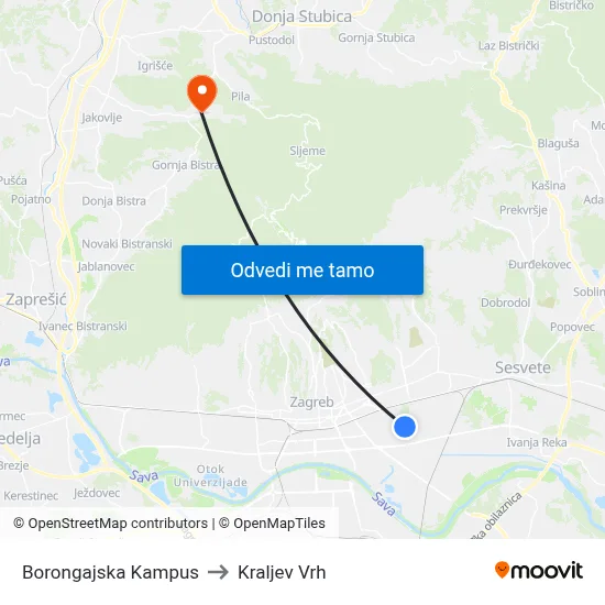 Borongajska Kampus to Kraljev Vrh map