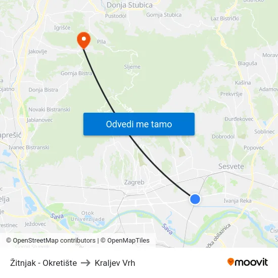 Žitnjak - Okretište to Kraljev Vrh map