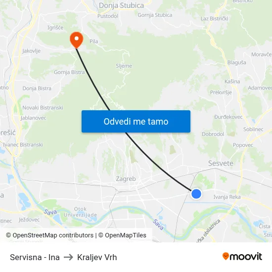 Servisna - Ina to Kraljev Vrh map
