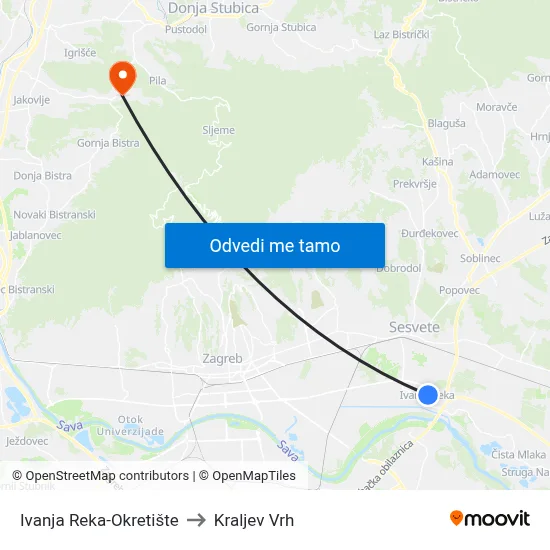 Ivanja Reka-Okretište to Kraljev Vrh map