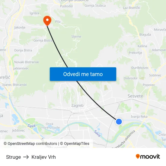 Struge to Kraljev Vrh map