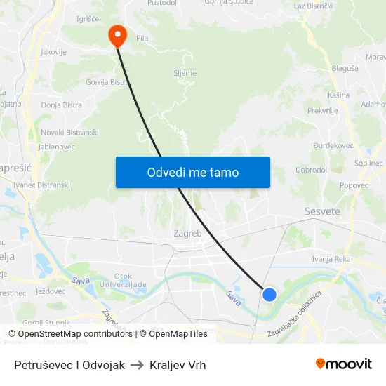 Petruševec I Odvojak to Kraljev Vrh map