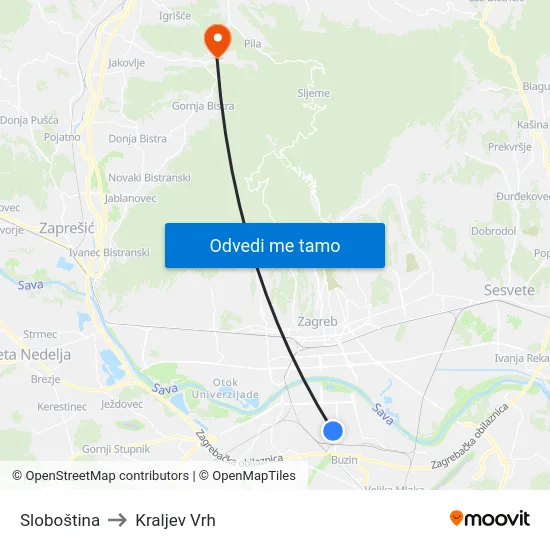 Sloboština to Kraljev Vrh map