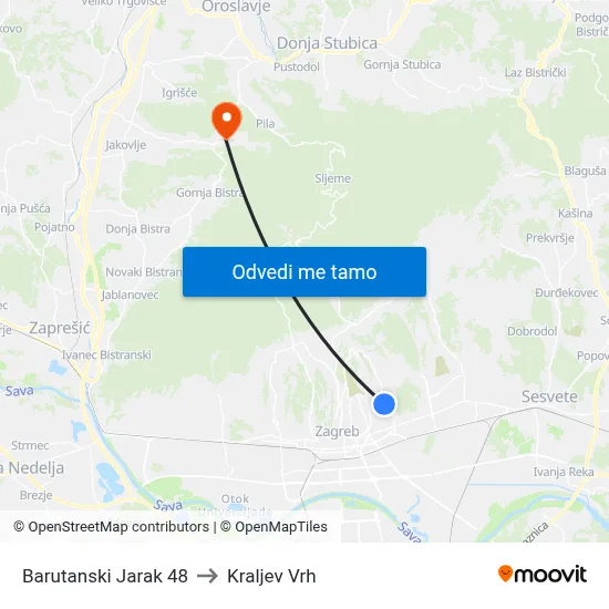 Barutanski Jarak 48 to Kraljev Vrh map