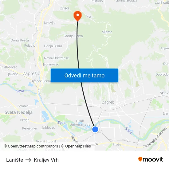 Lanište to Kraljev Vrh map