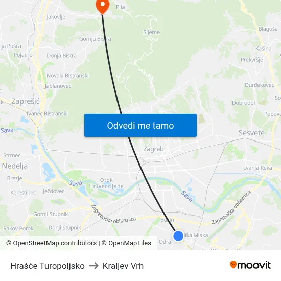 Hrašće Turopoljsko to Kraljev Vrh map