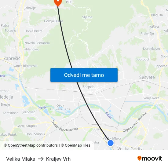 Velika Mlaka to Kraljev Vrh map