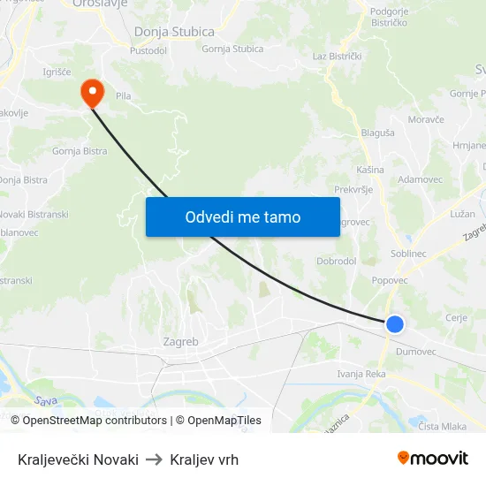 Kraljevečki Novaki to Kraljev vrh map