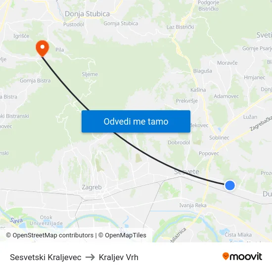 Sesvetski Kraljevec to Kraljev Vrh map