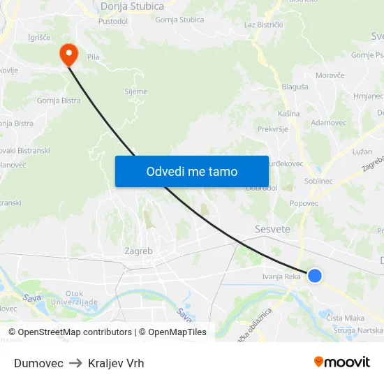 Dumovec to Kraljev Vrh map