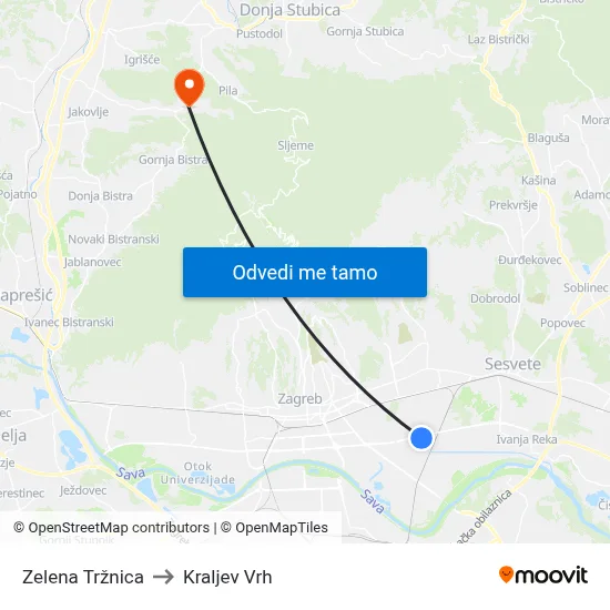 Zelena Tržnica to Kraljev Vrh map