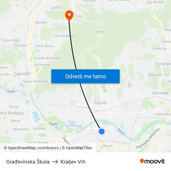 Građevinska Škola to Kraljev Vrh map