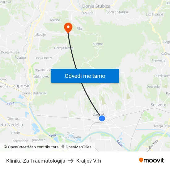 Klinika Za Traumatologija to Kraljev Vrh map