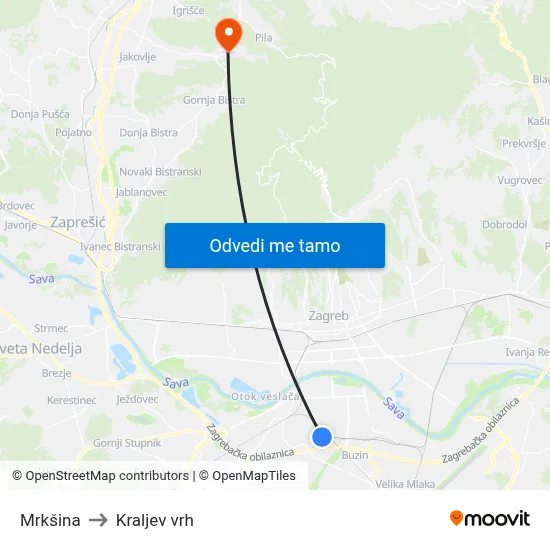 Mrkšina to Kraljev vrh map