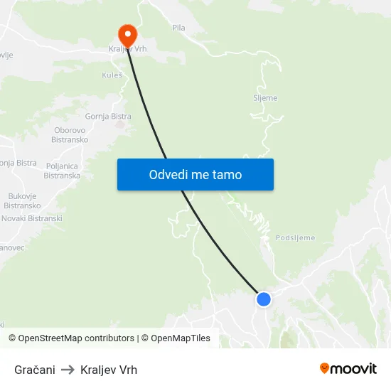 Gračani to Kraljev Vrh map