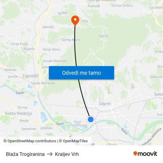 Blaža Trogiranina to Kraljev Vrh map