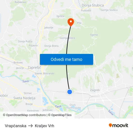 Vrapčanska to Kraljev Vrh map