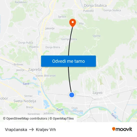 Vrapčanska to Kraljev Vrh map