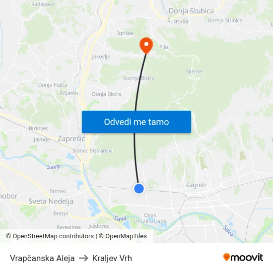 Vrapčanska Aleja to Kraljev Vrh map