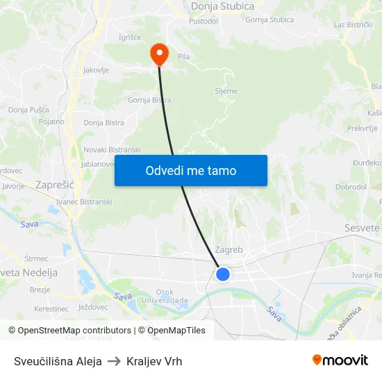 Sveučilišna Aleja to Kraljev Vrh map