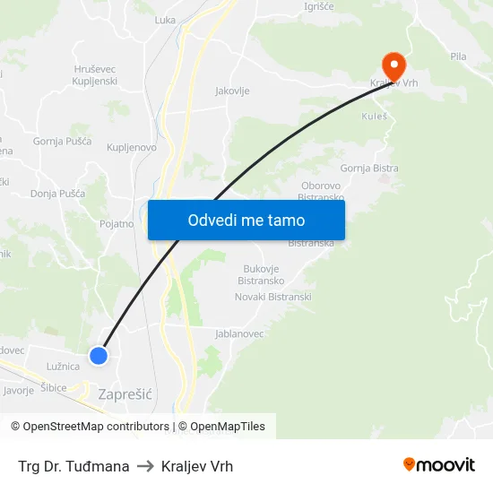 Trg Dr. Tuđmana to Kraljev Vrh map