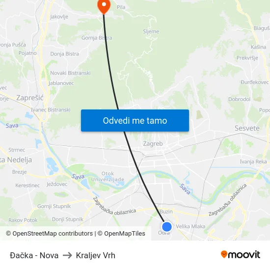 Đačka - Nova to Kraljev Vrh map