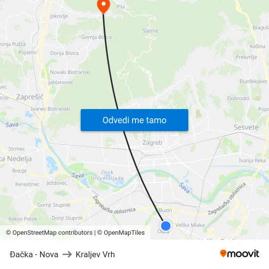 Đačka - Nova to Kraljev Vrh map