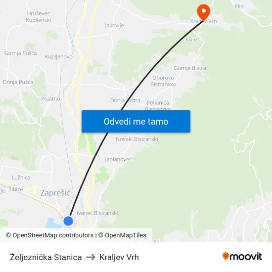 Željeznička Stanica to Kraljev Vrh map