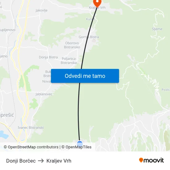 Donji Borčec to Kraljev Vrh map