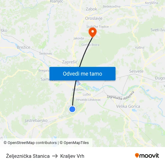 Željeznička Stanica to Kraljev Vrh map