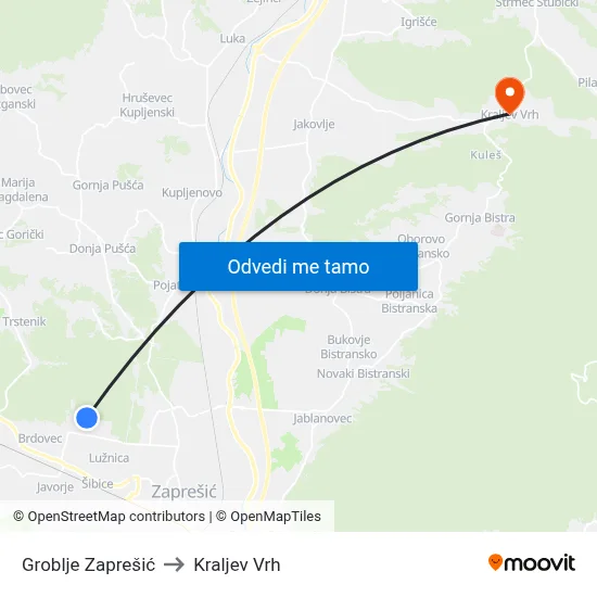 Groblje Zaprešić to Kraljev Vrh map
