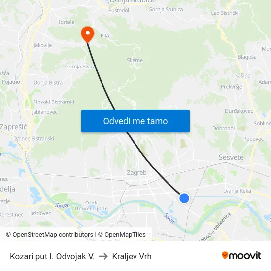 Kozari put I. Odvojak V. to Kraljev Vrh map